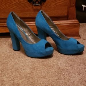 Blue suede heels